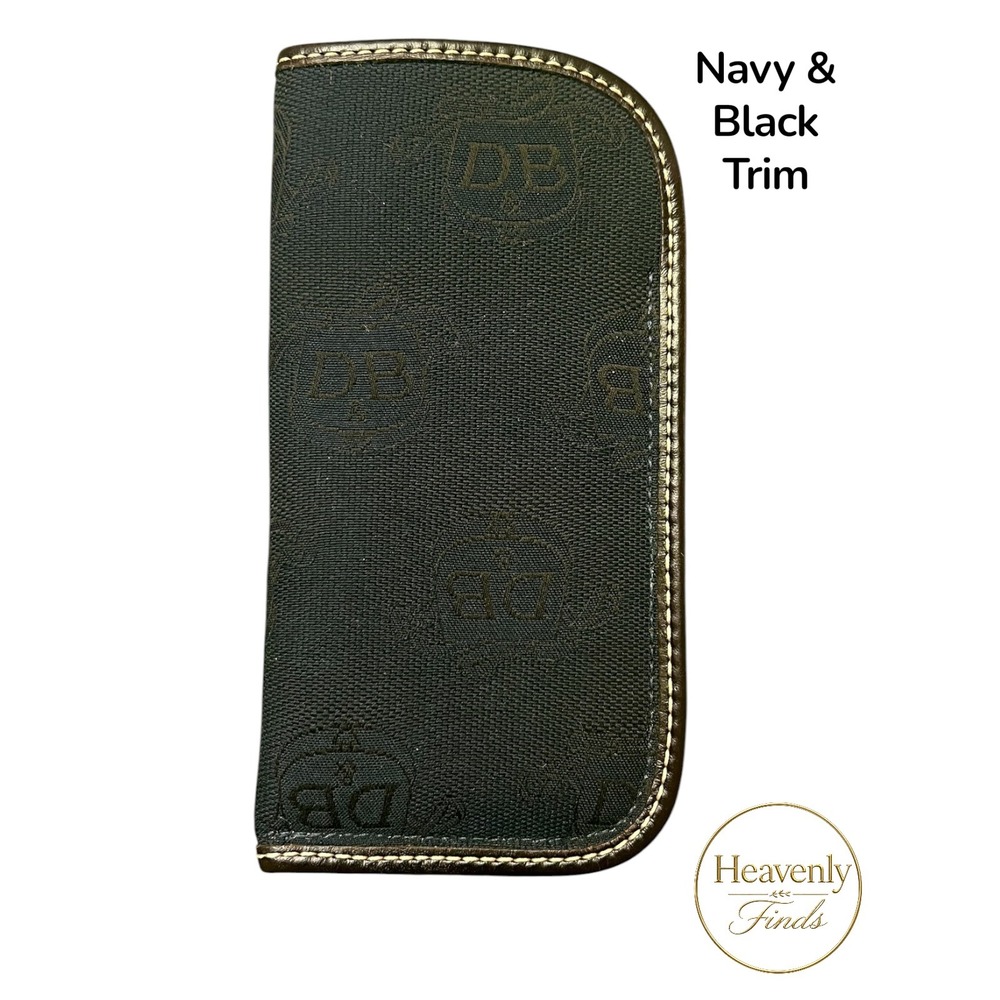 Dooney & Bourke Glass Case OS Navy Monogram Canvas Black Leather Trim New